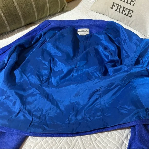 CiaoSport Ltd Vintage Silk Blue Jacket Polka Dot Pocket Handkerchief Accent Sz 8 - Picture 7 of 10